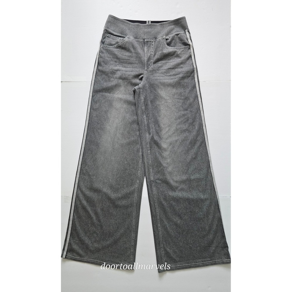 Halara Wide Leg Yoga Pants Denim Look Side Stripe Lounge Travel STRETCH SOFT Med